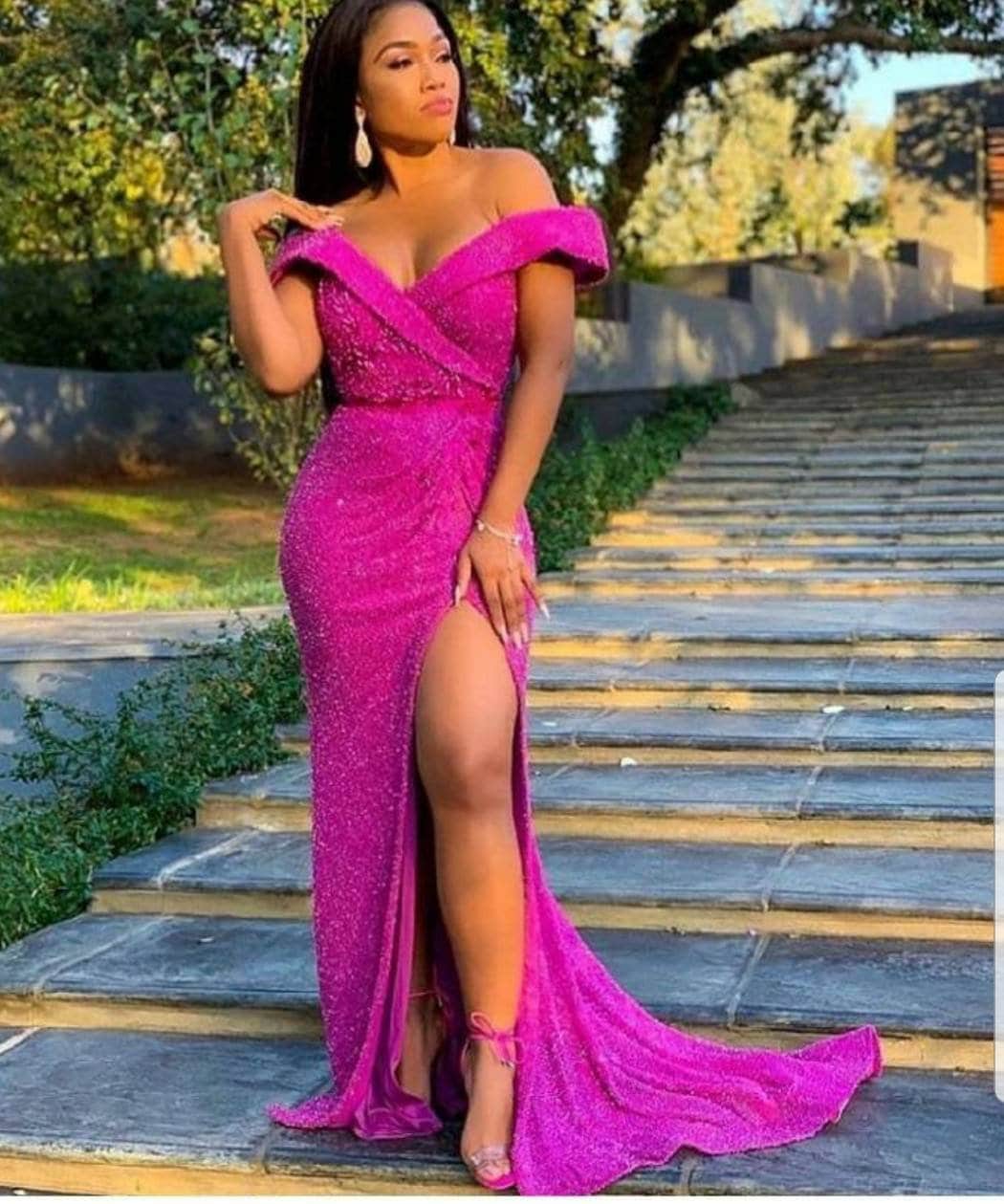 Long off Shoulder Sequin Evening Dress 