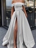 Off shoulder satin prom dress with side slit,african prom dress,maid of honor dress,wedding reception dress,african wedding dress 