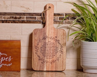 1 Corintios 13:4-7 Tabla de embutidos, tabla de quesos de madera rústica