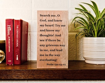 Salmo 139:23-24 Letrero de madera grabado / Decoración cristiana para el hogar