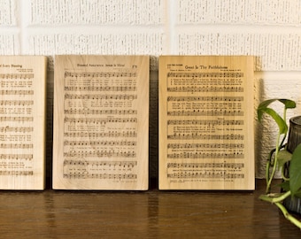 Letrero de madera personalizado con himno musical grabado a láser / Arte mural con música cristiana / Decoración cristiana
