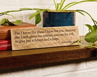 Letrero de madera grabado de Jeremías 29:11 / Decoración rústica con versículo bíblico