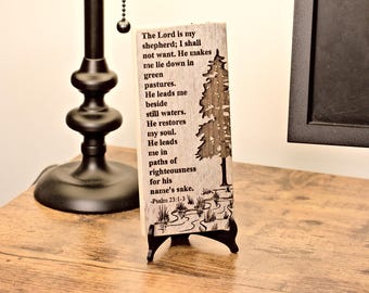 Arte con versículos bíblicos / Salmo 23:1-3 Letrero rústico de madera con versículo bíblico grabado / Decoración del hogar / Regalo