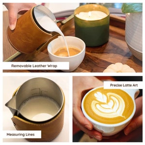 Handleless Milk Frothing Pitcher Stainless Steel Espresso Milk Pitcher Milk Jug for Latte Art 450ml/15.2oz Eagle Spout Thermal Wrap image 5