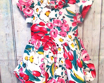 Vintage ISABELLA Girl's Size 6 Fancy Party Spring Summer Dress/ Bright Pink Roses, Red Tulips, Black & White Polka Dot Underskirt