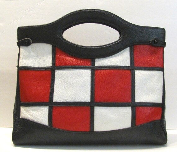 Vintage 1970 Mod Red White Navy Colorblock Hand o… - image 2