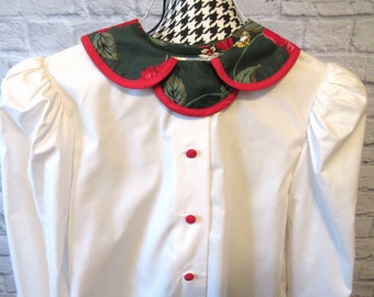 Vintage 1980s Christmas Shirt & Skirt Separates Ensemble/ Red, White, Green / Groovy Design Flower Print/ Kitschmas Photo/ Girl's Size 14/