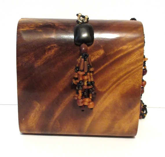 Timmy Woods of Beverly Hills Acacia Wood Box Purse