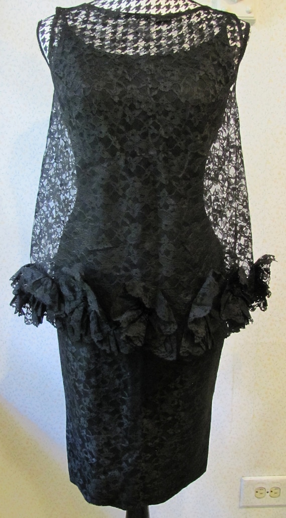 princess polly baby blue dress CHIC 1960's Black Lace Spaghetti Strap Sheath Wiggle Dress With Ruffled Lace  Overlay/ Retro Gothic Hepburn Costume