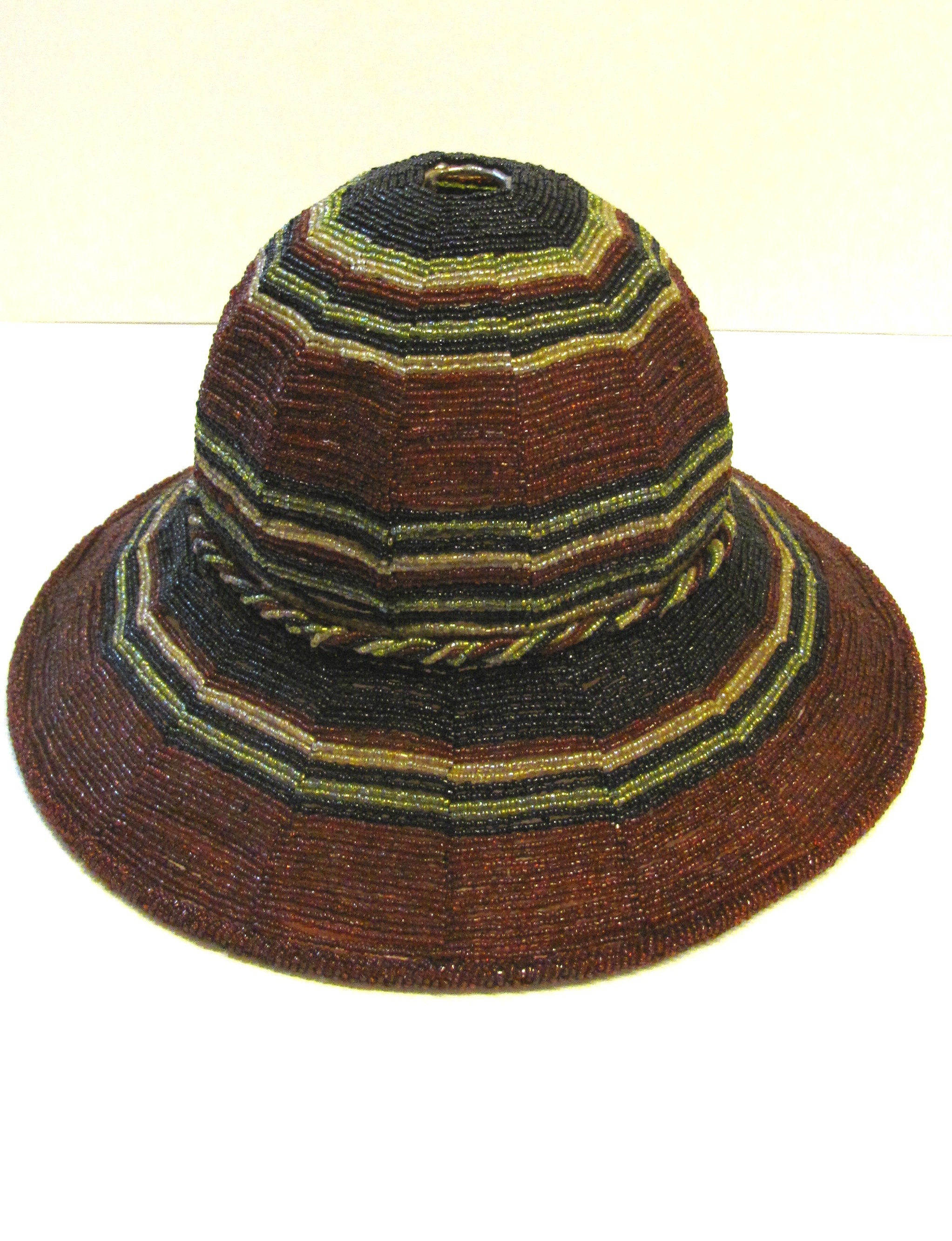 Fabulous Vintage Glass Beaded Hat Shaped Lampshade Burnt  display picture 1