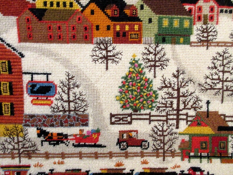 Vintage Completed Blocked Needlepoint SUNNYVILLE CHRISTMAS Etsy