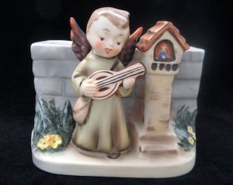 Vintage Mid Century NAPCO  Planter Vase Container #S1254C/ Angel With Mandolin Serenading/ Religious Figurine