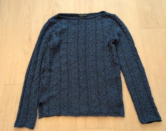 VTG Lauren Ralph Lauren LRL Women Small Cable Knit Boat Neck Rolled Sweater