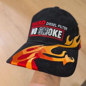 Ward Diesel Filter No Smoke Hat Guy Fieri Embroidered Flame Trucker Cap Y2K