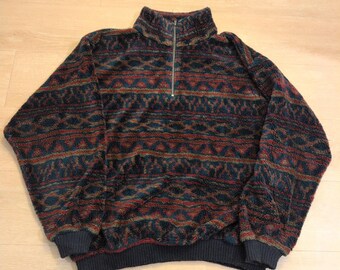 Vintage 90s Eddie Bauer Blue Cotton Knit Henley Sweater Pullover L