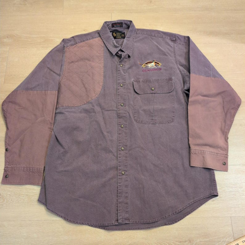 VTG Browning Super Naturals Men XL Shooting Shirt Quilted Patch Cotton Hunt Bird image 1