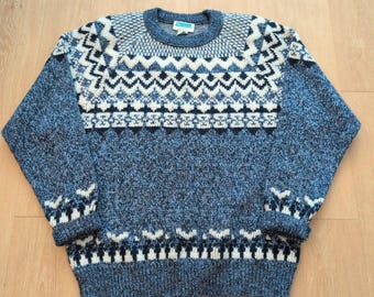VTG Partners Mervyns Womens Medium Blue Fair Isle Knit Sweater Made in USA