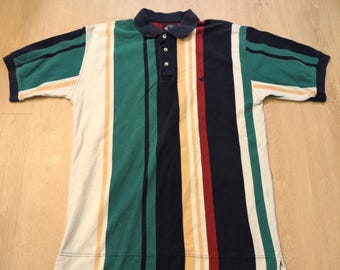 VTG Dockers Colorblock Men's Medium Polo Shirt Stripe Retro Golf Tennis Preppy