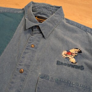 Camisa de caza VTG Browning para hombre, talla XL, de mezclilla azul, bordada con faisán y acolchada. imagen 2