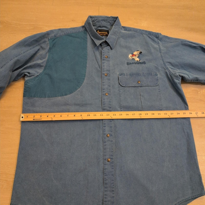 Camisa de caza VTG Browning para hombre, talla XL, de mezclilla azul, bordada con faisán y acolchada. imagen 5