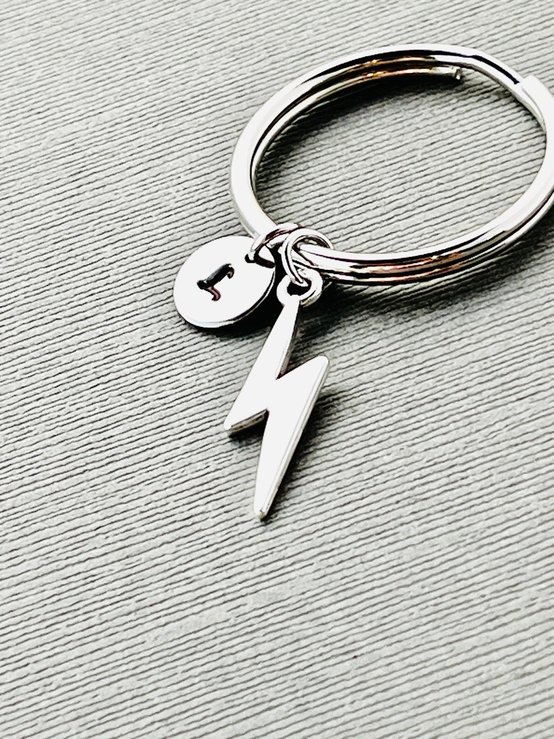 Antique Silver Lightening Bolt Keychain Personalized Keyring Etsy