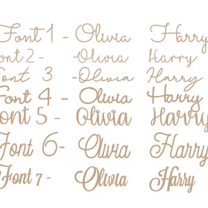 Peut inclure: Sept styles de police diff&eacute;rents pour les noms Olivia et Harry. Les polices sont affich&eacute;es en brun.