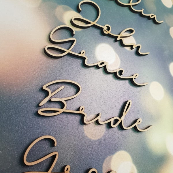 Rustic Laser Cut 3mm MDF Wedding Place Names | Table Names | Place Cards | Seating Names | Wedding Seating Names |  Table Plan Names