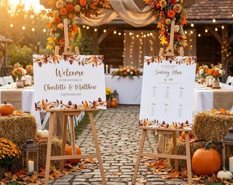 Panneau de bienvenue ou plan de la table de mariage floral automne – Impression sur carton mousse A2