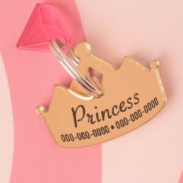 Princess Crown Étiquette d’animal personnalisée, étiquette d’identification d’habillage, style Queen pour chat ou chien