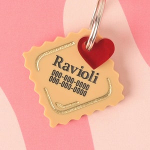 Ravioli Pasta Personalized Pet Tag, Food Pet ID Tag, Noodle Cat and Dog ID Tag