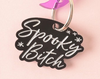 Spooky Bitch Personalized Pet Tag, Halloween Statement Tag, Spooky Cat and Dog ID Tag