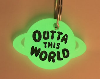 Glow in the Dark Saturn Pet Tag: Personalized Space Cat & Dog ID
