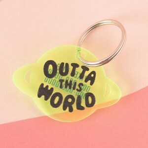 Outta This World, Saturn Space Planet Personalized Pet Tag, Outer Space Cat and Dog ID Tag