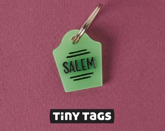 Etiqueta de identificação personalizada para animais de estimação em formato de lápide minúscula | Etiqueta para cães e gatos que brilha no escuro | Etiqueta personalizada gravada para o Halloween