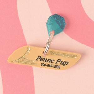 Penne Pasta Personalized Pet Tag, Food Pet ID Tag, Noodle Cat and Dog ID Tag