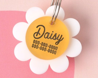 Daisy Flower Personalized Pet Tag, ID tag with style, summer dog tag