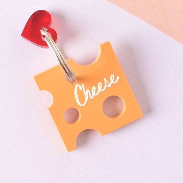 Personalized Cheese Pet Tag - Custom Tag for Cheese Lovers, dogs and cats - Engraved ID Name and Contact Info Included