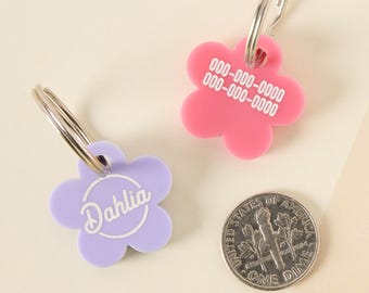 Small Flower Personalized Pet ID Tag: Cat & Dog Name Tag