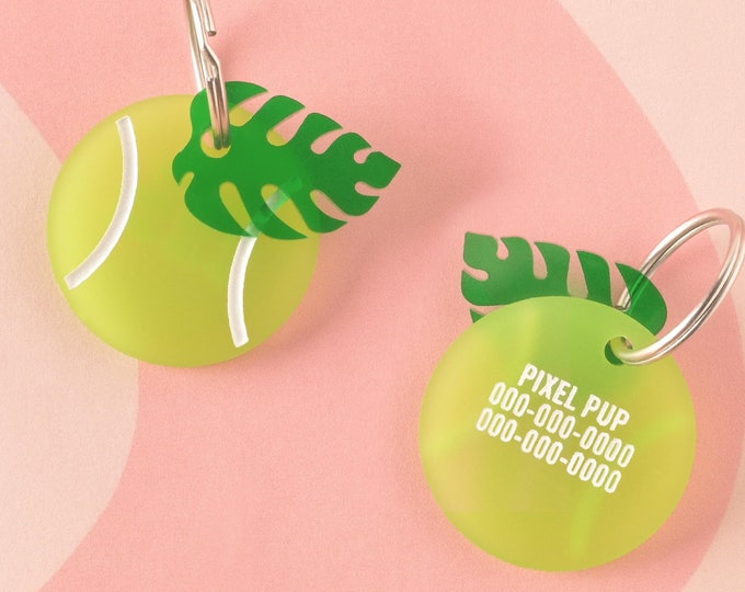 Tennis Ball Pet Tag, Personalized Dog Cat ID Tag