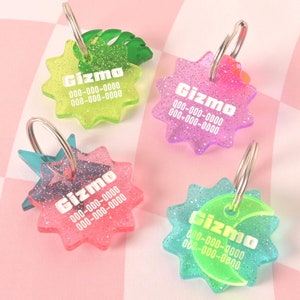 Squiggle Sunburst Pet Tag for Cats and Dogs, Limited Edition Glitter Colors, Custom Name and Info Engraved