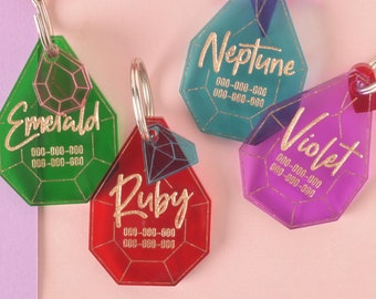 Glamorous Gem Personalized Pet Tag, Fancy Cat and Dog ID Tag, Ruby