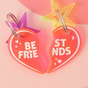 Etiqueta personalizada para mascotas Best Friends, juego de 2, etiqueta para collar o llavero, etiqueta de identificación para gato o perro, estilo de los 90, par de etiquetas para perros BFF o humanos y mascotas