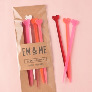 Heart Stir Sticks for Wedding and Bachelorette Parties Set of 6 in shades of pink Bridal Shower Decor and Valentine's Day Cocktails image 2