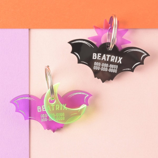 Bat Personalized Pet Tag, Goth Style, Creepy pup, Halloween Cat and Dog ID Tag