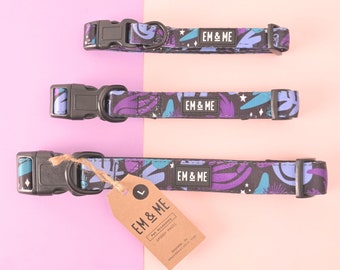 Pet Collar, Spooky Magic, Halloween Style, Cute Witch Dog and Cat Collar Necklace, Lavender, Teal and Black
