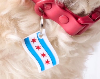 Chicago Flag Pet ID Tag, Custom Acrylic Dog & Cat Tag