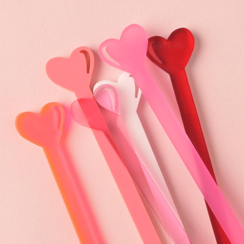 Heart Stir Sticks for Wedding and Bachelorette Parties Set of 6 in shades of pink Bridal Shower Decor and Valentine's Day Cocktails image 5