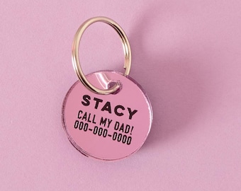 Personalized Lavender Mirrored Circle Pet ID Tag