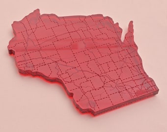 Wisconsin State Shaped Coaster, 1 Single Coaster, State Love, Badger Fan, Old fashion Cocktail