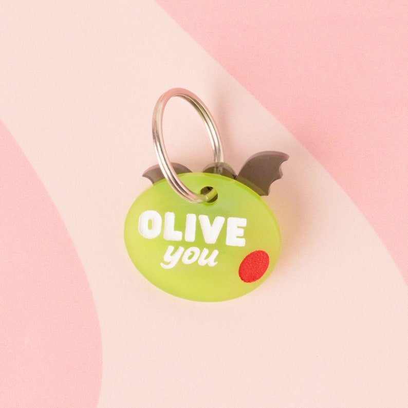 Olive you, Olive Personalized Pet Tag, for the pet that likes a dirty martini, ID for Cats and Dogs, Pet Olive garnish image 3